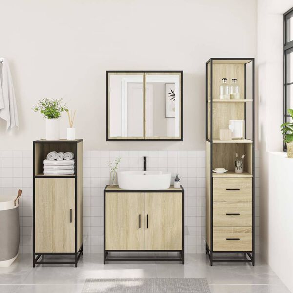 vidaXL Bathroom Furniture Set Sonoma oak Engineered wood, metal Medium