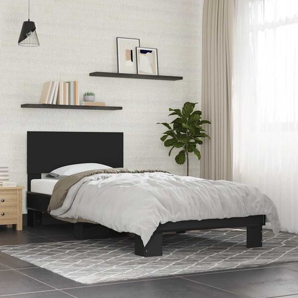 vidaXL Bed Frame Black Engineered Wood Single Durable Bed Frame