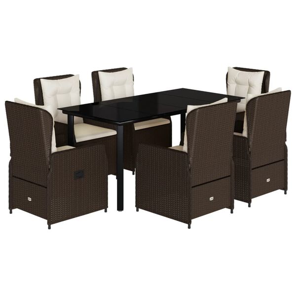 vidaXL 7 Piece Patio Dining Set with Cushions Brown Poly Rattan