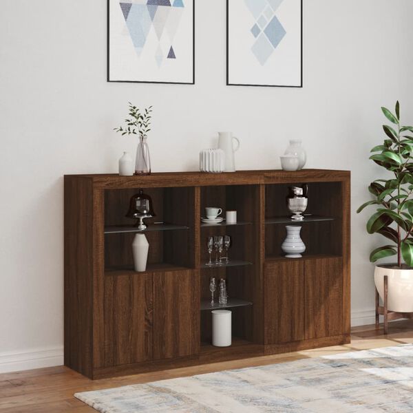vidaXL Sideboard Brown Oak Engineered wood, Glass Medium Sideboard