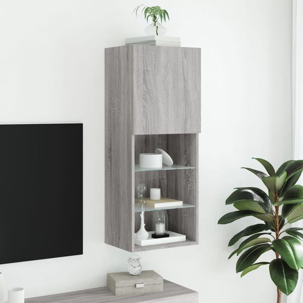 vidaXL TV Cabinet Grey Sonoma Engineered wood and glass Medium