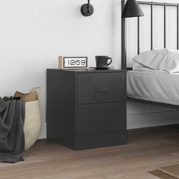 vidaXL Bedside Cabinet Black Steel Medium Bedside Cabinet Rectangular