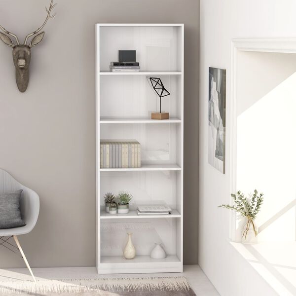 vidaXL Book Cabinet High gloss white Engineered wood Tall Book Cabinet