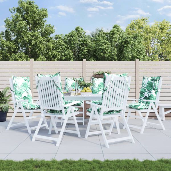 vidaXL Highback Chair Cushion Set of 6 Green with leaf pattern
