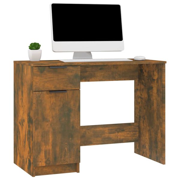 vidaXL Desk Smoked oak Engineered wood 39.4 x 19.7 in Storage Desk
