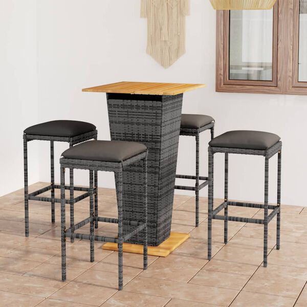 vidaXL Garden Bar Set Grey PE rattan, powder-coated steel, solid acacia wood