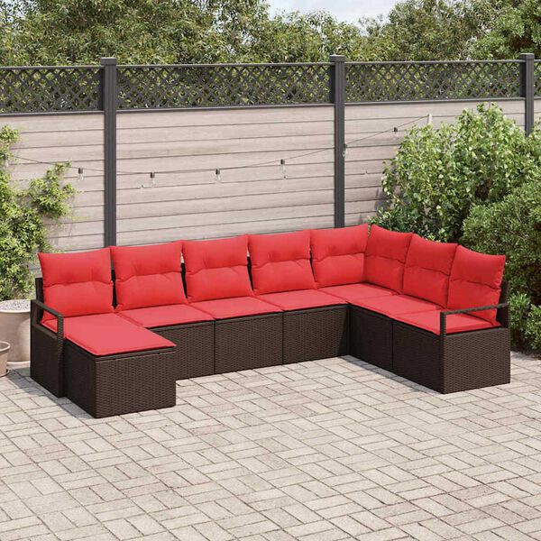 vidaXL Sofa Set with Cushion 8 pcs Brown Poly Rattan