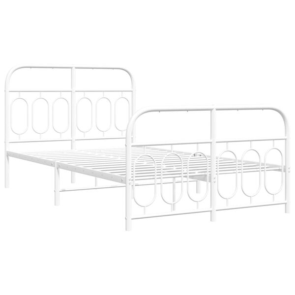 vidaXL Bed Frame White Steel Small Double Bed Frame Rectangular