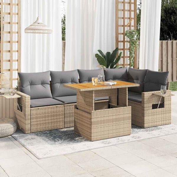 vidaXL Garden Sofa Set Beige PE rattan Large Adjustable Armrests