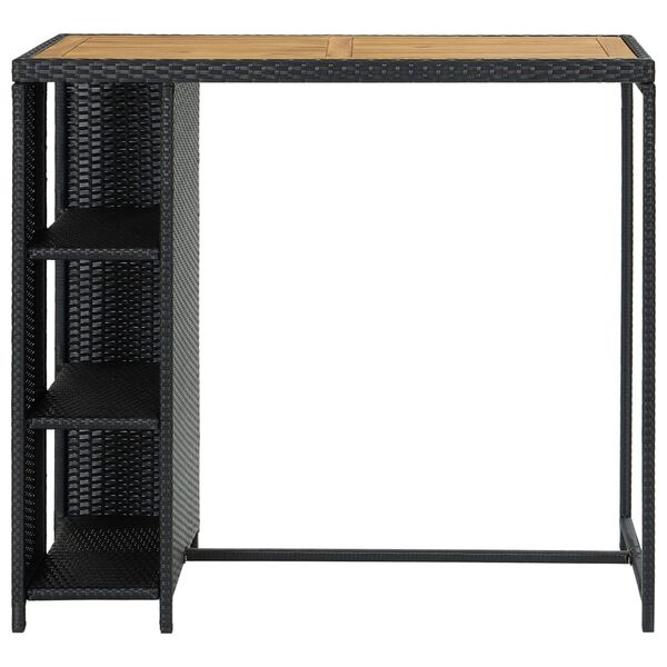 vidaXL Bar Table Black PE rattan, steel, solid acacia wood Counter Height