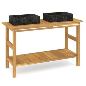 vidaXL Vanity Cabinet With Sink Teak and Black Teak Wood, Marble, Seagrass