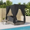 vidaXL Double Sun Lounger with Roof and Curtains Grey Poly Rattan
