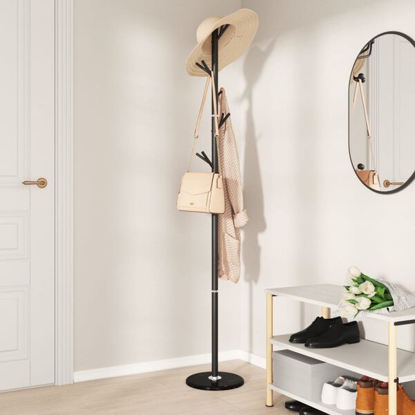 vidaXL Coat Stand Black Powder-coated Iron, Marble Tall Coat Stand