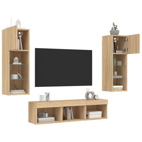 vidaXL TV Wall Unit Set of 5 Sonoma Oak Engineered Wood, Glass Medium