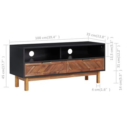 vidaXL TV Cabinet 39.4"x13.8"x17.7" Solid Acacia Wood and MDF