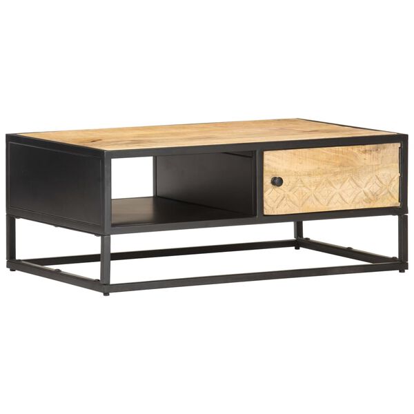 vidaXL Coffee Table Natural wood, Black Rough Mango Wood, Powder-Coated Iron