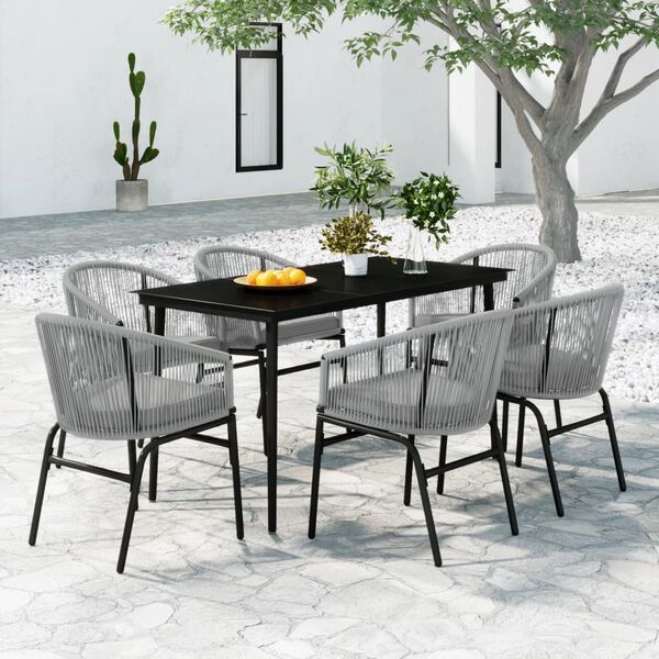 vidaXL Garden Dining Set Black Powder-coated Steel Large Seats Plenty