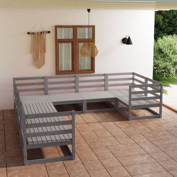 vidaXL Garden Lounge Set Grey Solid Pine Wood Modular Garden Lounge Set