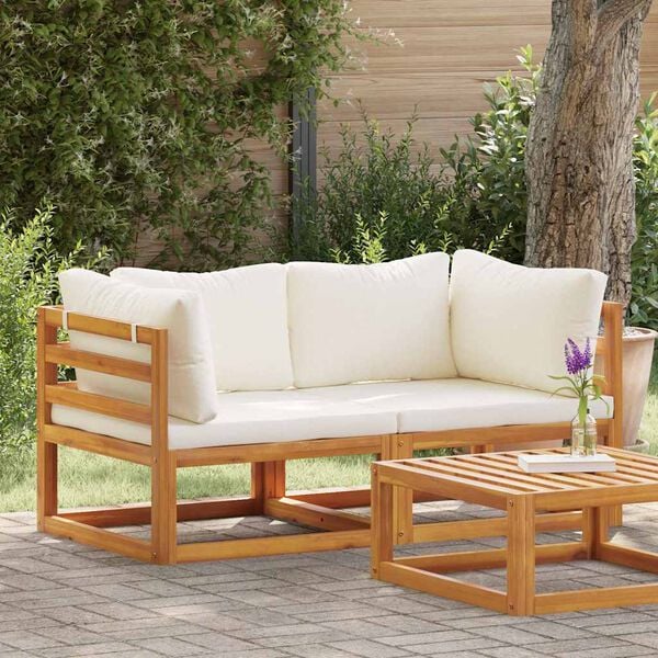 vidaXL Corner Sofa Cream white Solid acacia wood Standard two-seater
