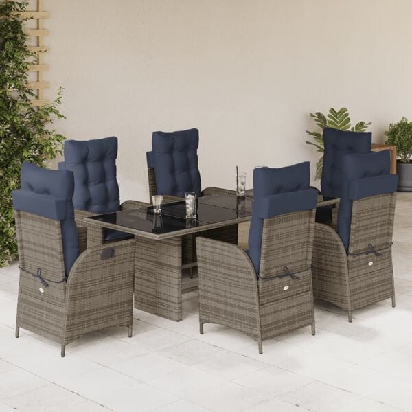 vidaXL Garden Dining Set Grey PE rattan Large Adjustable Armrests