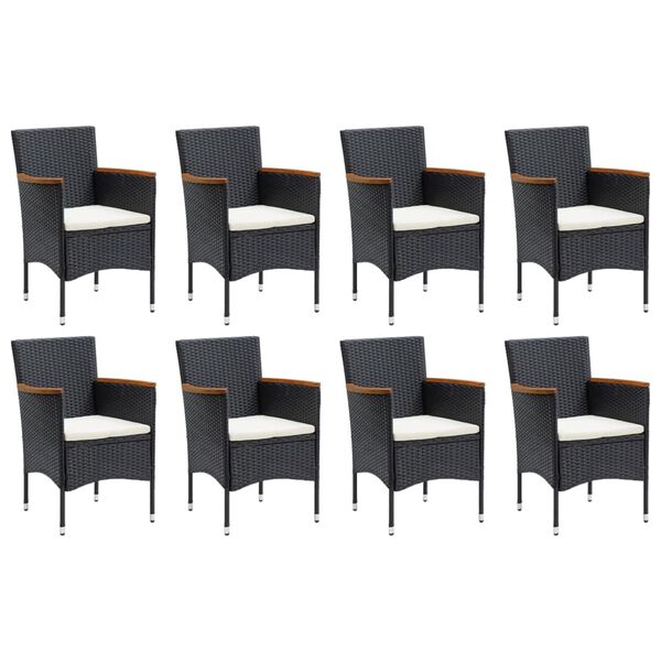 vidaXL Dining Set Black PE Rattan, Steel, WPC, Aluminum, Solid Acacia Wood