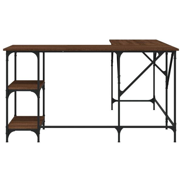 vidaXL Desk Brown Oak Engineered Wood, Metal Adjustable Feet Desk