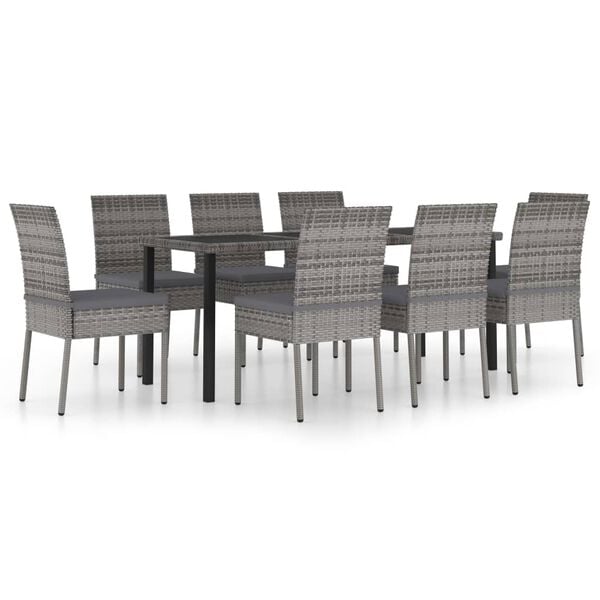 vidaXL Dining Set Grey and Black Poly rattan Standard Seats Many
