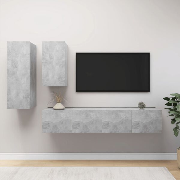 vidaXL TV Cabinet Set Set of 4 Concrete Grey Engineered wood Medium