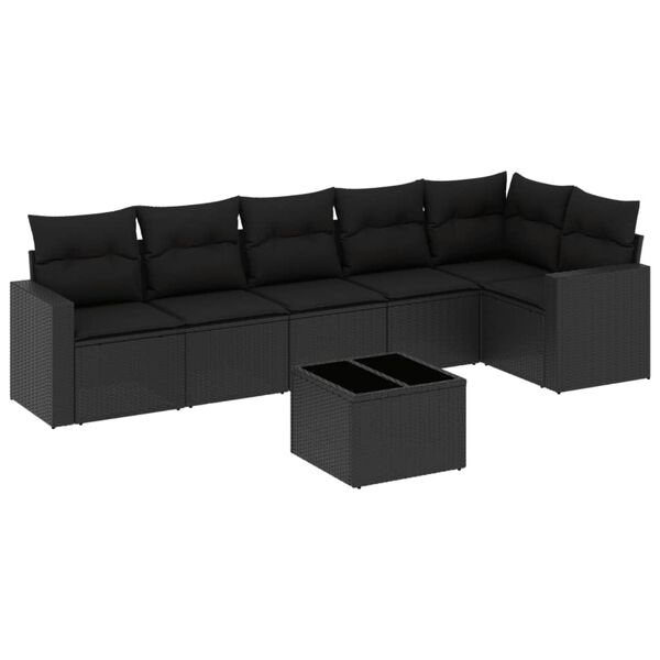 vidaXL Garden Sofa Set Black Poly Rattan 7 Piece Set Modular