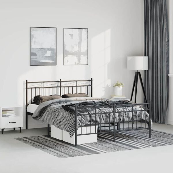 vidaXL Bed Frame Black Powder-Coated Steel Double Bed Frame