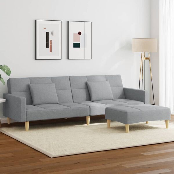 vidaXL Sofa Bed Light Grey Polyester, wood, plastic, foam 2-Seater