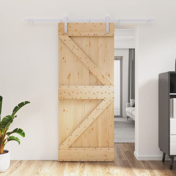 vidaXL Sliding Door with Hardware Set 33.5x82.7" Solid Wood Pine
