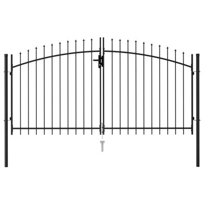 vidaXL Fence Gate Double Door with Spike Top Steel 9.8'x4.9' Black