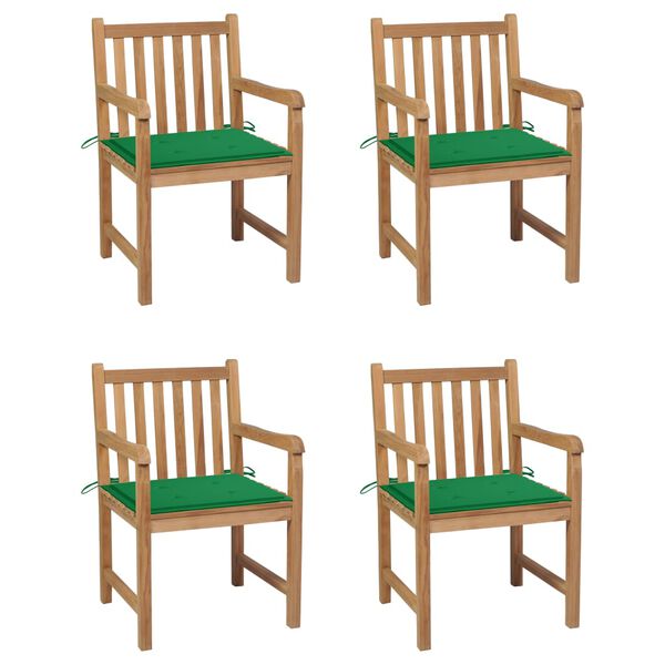 vidaXL Patio Chair Set of 4 Teak Brown, Green Cushions