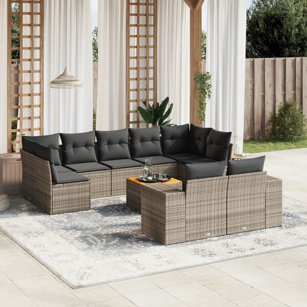 vidaXL Garden Sofa Set Grey Poly Rattan 10 Piece Set Modular