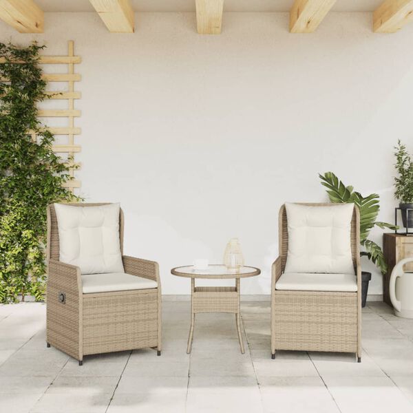 vidaXL Reclining Patio Chairs 2 pcs Beige Poly Rattan