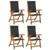 vidaXL Garden Chair Set of 4 Black Solid Acacia wood Standard Foldable