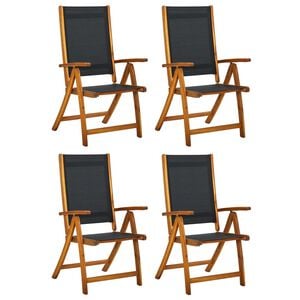 vidaXL Garden Chair Set of 4 Black Solid Acacia wood Standard Foldable
