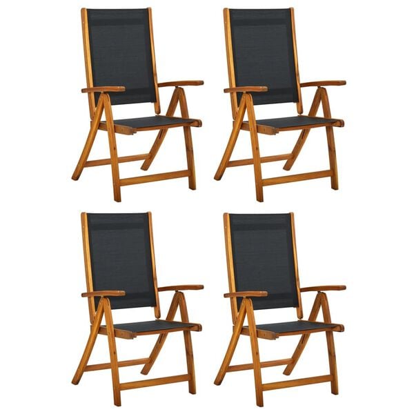 vidaXL Garden Chair Set of 4 Black Solid Acacia wood Standard Foldable