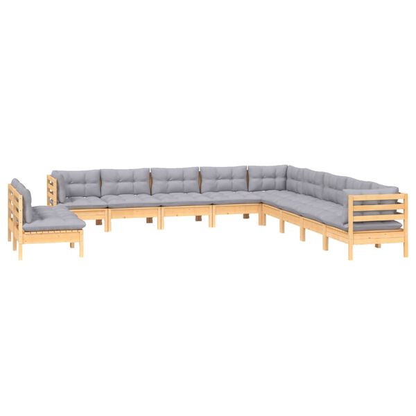 vidaXL Garden Lounge Set Grey Solid Pine Wood, 100% Polyester Modular