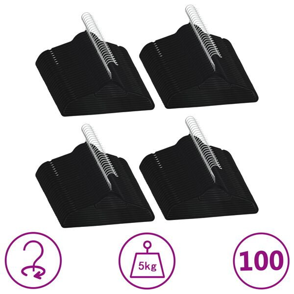 vidaXL Hanger Set of 100 Black ABC plastic, zinc alloy, velvet Standard