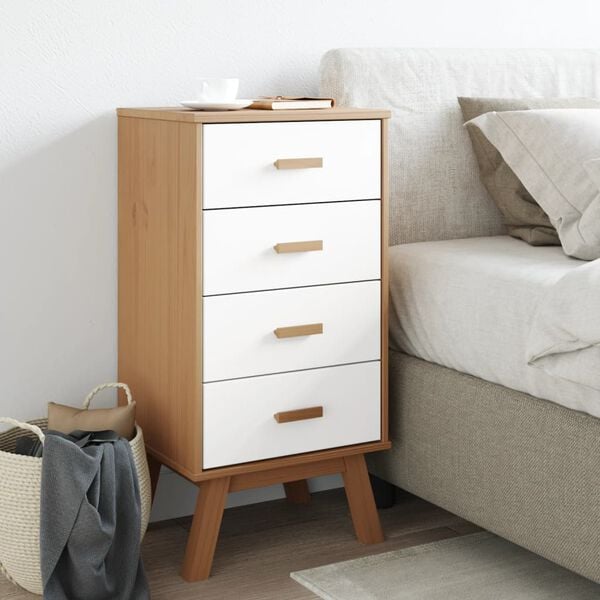 vidaXL Bedside Cabinet White and brown Solid pine wood and engineered wood