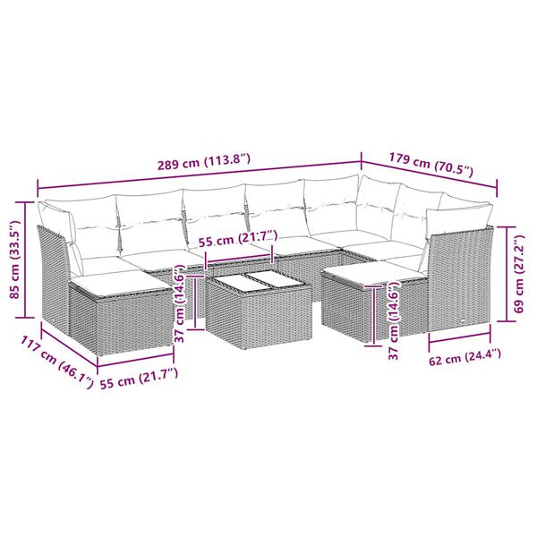 vidaXL Sofa Set Black PE Rattan Large Removable Covers