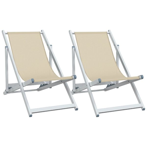 vidaXL Beach Chair Set of 2 Cream Aluminum, Textilene Standard