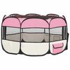 vidaXL Dog Playpen Pink and Cream Polyester and Steel Medium Foldable