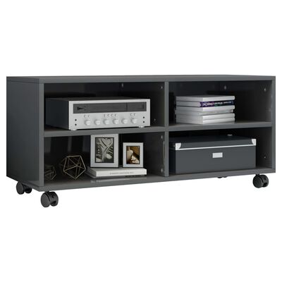 vidaXL TV Cabinet with Castors High Gloss Gray 35.4"x13.8"x13.8" Chipboard