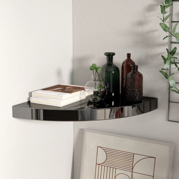 vidaXL Corner Shelf High gloss black MDF 13.8x13.8x1.5 in Corner Shelf
