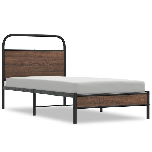 vidaXL Bed Frame Brown Oak Steel, Engineered Wood Twin