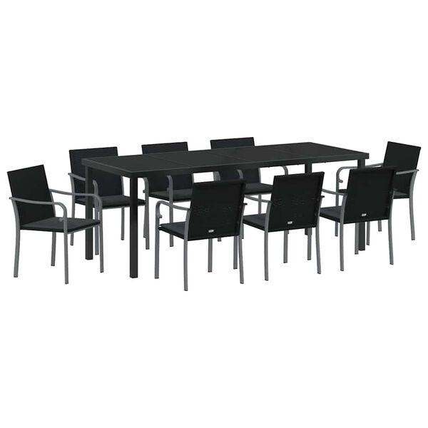 vidaXL Garden Dining Set 9 pcs Black and Grey PE Rattan
