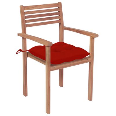 vidaXL Patio Chairs 2 pcs with Red Cushions Solid Teak Wood